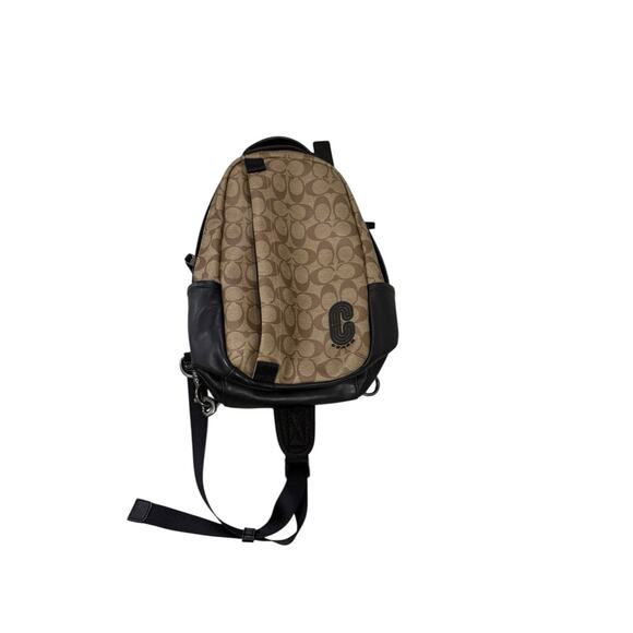 Coach Edge Pack Signature Canvas Black Brown Leather Sling Bag 89909 - Picture 1 of 16